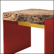 Tabouret avec assise en chêne massif et avec base en fer laqué rouge 154-Oak Slat Red