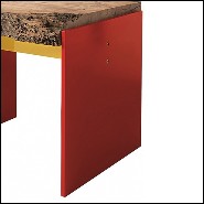 Tabouret avec assise en chêne massif et avec base en fer laqué rouge 154-Oak Slat Red