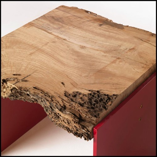 Stool with seat in solid oakwood from Venice with iron lacquered base 154-Oak Slat Red