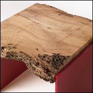 Tabouret avec assise en chêne massif et avec base en fer laqué rouge 154-Oak Slat Red