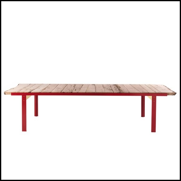 Table de repas avec plateau en bois de chêne massif et base en fer laquée rouge 154-Oak Slats Red