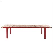Table de repas avec plateau en bois de chêne massif et base en fer laquée rouge 154-Oak Slats Red