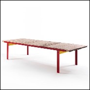 Table de repas avec plateau en bois de chêne massif et base en fer laquée rouge 154-Oak Slats Red