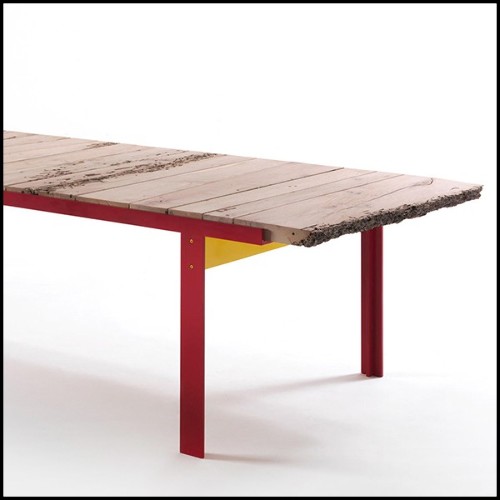 Table de repas avec plateau en bois de chêne massif et base en fer laquée rouge 154-Oak Slats Red