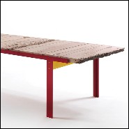 Table de repas avec plateau en bois de chêne massif et base en fer laquée rouge 154-Oak Slats Red