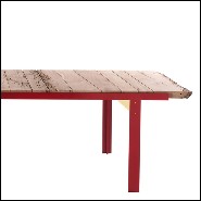 Table de repas avec plateau en bois de chêne massif et base en fer laquée rouge 154-Oak Slats Red