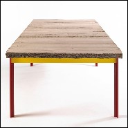 Table de repas avec plateau en bois de chêne massif et base en fer laquée rouge 154-Oak Slats Red