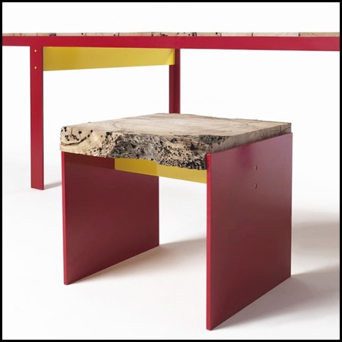 Table de repas avec plateau en bois de chêne massif et base en fer laquée rouge 154-Oak Slats Red