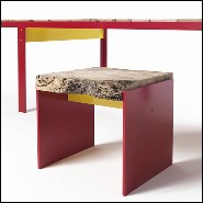 Table de repas avec plateau en bois de chêne massif et base en fer laquée rouge 154-Oak Slats Red