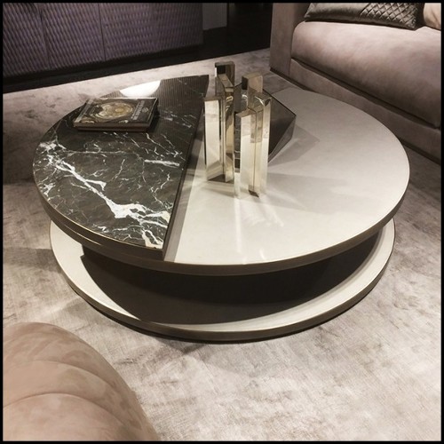 Coffee table with down-top wooden structure and half up-top covered with genuine leather 150-Pac