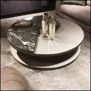 Coffee table with down-top wooden structure and half up-top covered with genuine leather 150-Pac