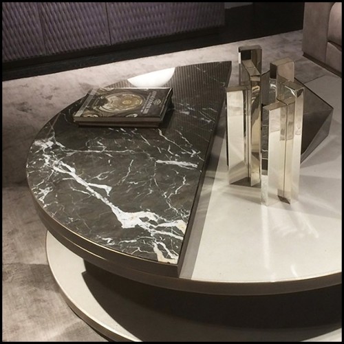 Coffee table with down-top wooden structure and half up-top covered with genuine leather 150-Pac