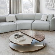 Coffee table with down-top wooden structure and half up-top covered with genuine leather 150-Pac