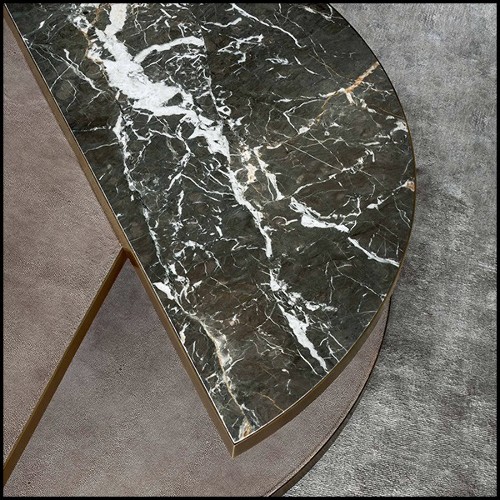 Coffee table with down-top wooden structure and half up-top covered with genuine leather 150-Pac