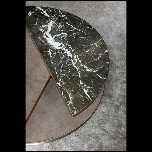 Coffee table with down-top wooden structure and half up-top covered with genuine leather 150-Pac