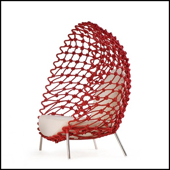 Armchair outdoor-indoor with stainless steel structure covered with twisted and wrapped acrylic fabric 178-Rest Red