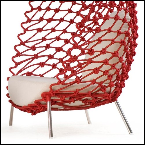 Armchair outdoor-indoor with stainless steel structure covered with twisted and wrapped acrylic fabric 178-Rest Red