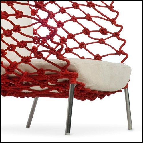 Armchair outdoor-indoor with stainless steel structure covered with twisted and wrapped acrylic fabric 178-Rest Red