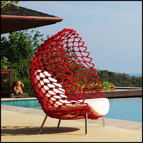 Fauteuil outdoor-indoor avec structure en acier inoxydable recouvert avec un tissu acrylique torsadé 178-Rest Red