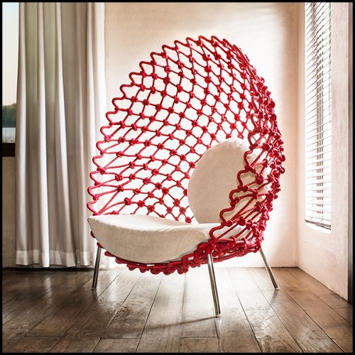 Fauteuil outdoor-indoor avec structure en acier inoxydable recouvert avec un tissu acrylique torsadé 178-Rest Red
