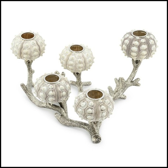 Candleholder with silver plated coral metal structure with 5 candleholders urchin 162-Urchin