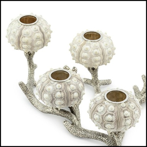 Candleholder with silver plated coral metal structure with 5 candleholders urchin 162-Urchin