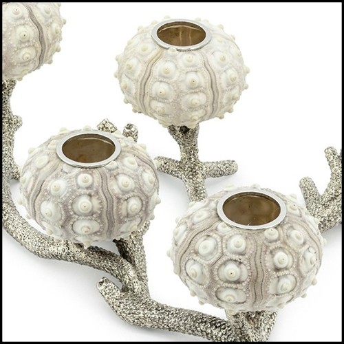 Candleholder with silver plated coral metal structure with 5 candleholders urchin 162-Urchin