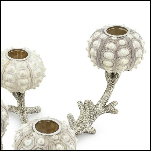 Candleholder with silver plated coral metal structure with 5 candleholders urchin 162-Urchin