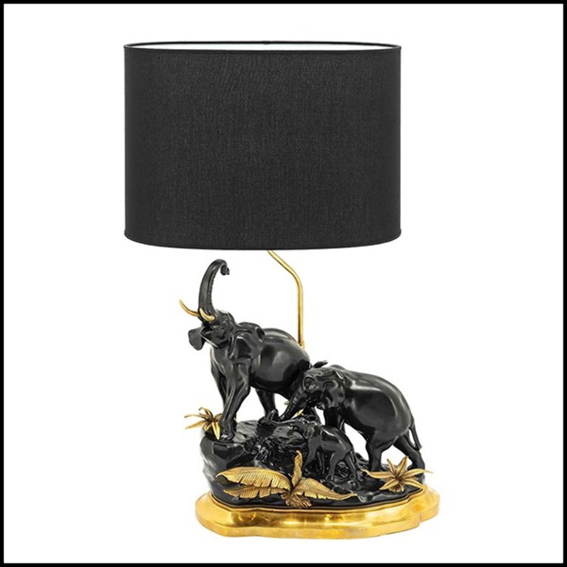 Table Lamp with porcelain base in black finish with gilded metal base 162-Black Elephants