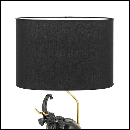 Table Lamp with porcelain base in black finish with gilded metal base 162-Black Elephants
