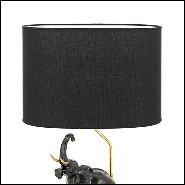 Table Lamp with porcelain base in black finish with gilded metal base 162-Black Elephants