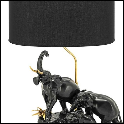 Table Lamp with porcelain base in black finish with gilded metal base 162-Black Elephants