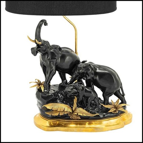 Lampe à poser avec base en porcelaine noire et avec base en métal doré 162-Black Elephants