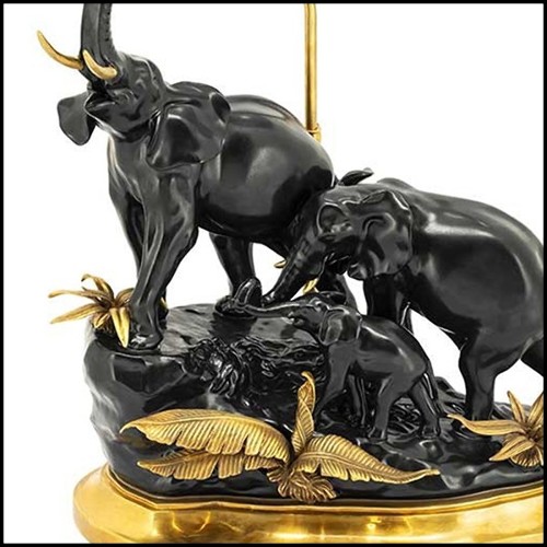 Table Lamp with porcelain base in black finish with gilded metal base 162-Black Elephants