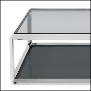 Table basse avec structure finition chrome avec plateaux en verre biseauté fumé 162-Cassiopee Chrome