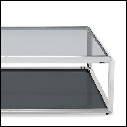 Table basse avec structure finition chrome avec plateaux en verre biseauté fumé 162-Cassiopee Chrome