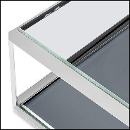 Table basse avec structure finition chrome avec plateaux en verre biseauté fumé 162-Cassiopee Chrome