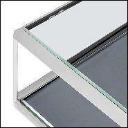Table basse avec structure finition chrome avec plateaux en verre biseauté fumé 162-Cassiopee Chrome