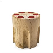 Stool in solid natural aromatic cedar wood with red hearts in red lacquered iron 154-Revolvheart