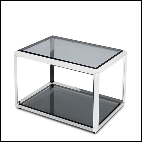 Side table in chrome finish with beveled smocked glass top up and down 162-Casiopee chrome