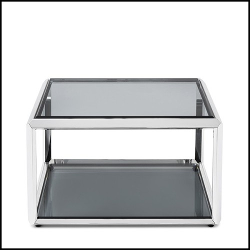Side table in chrome finish with beveled smocked glass top up and down 162-Casiopee chrome