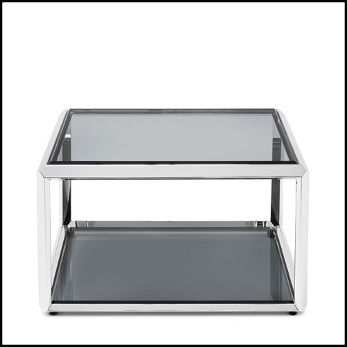 Table d'appoint finition chrome et avec plateaux haut et bas en verre biseauté 162-Casiopee chrome