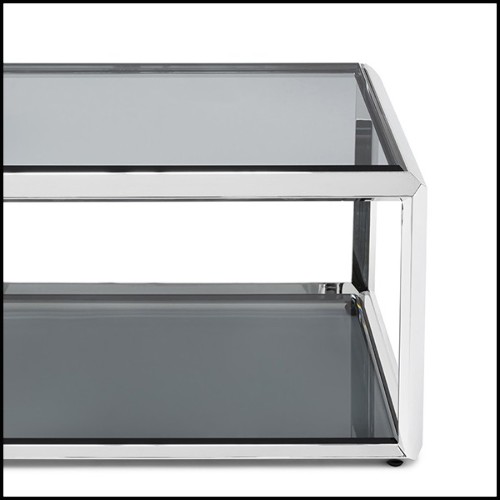 Side table in chrome finish with beveled smocked glass top up and down 162-Casiopee chrome