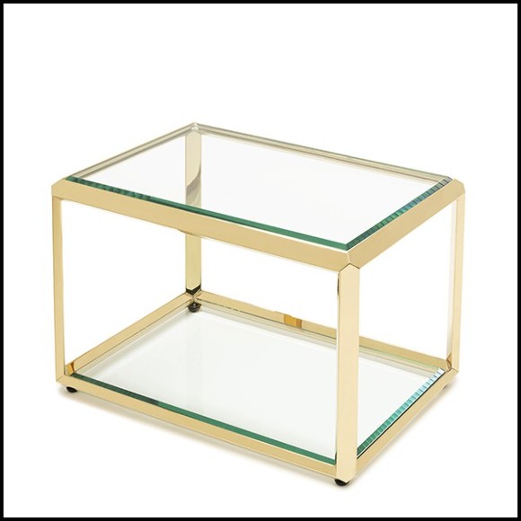 Side table in gold finish with beveled smocked glass top up and down 162-Casiopee Gold