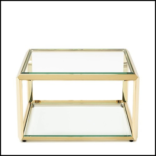 Table d'appoint finition gold et avec plateaux haut et bas en verre biseauté 162-Casiopee Gold