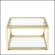 Side table in gold finish with beveled smocked glass top up and down 162-Casiopee Gold