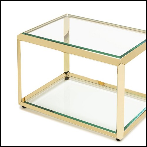 Side table in gold finish with beveled smocked glass top up and down 162-Casiopee Gold