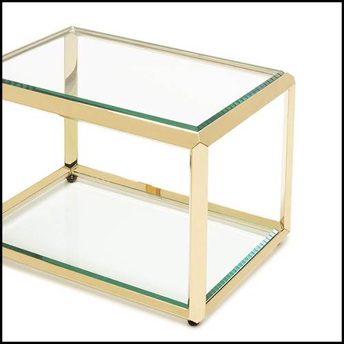 Side table in gold finish with beveled smocked glass top up and down 162-Casiopee Gold