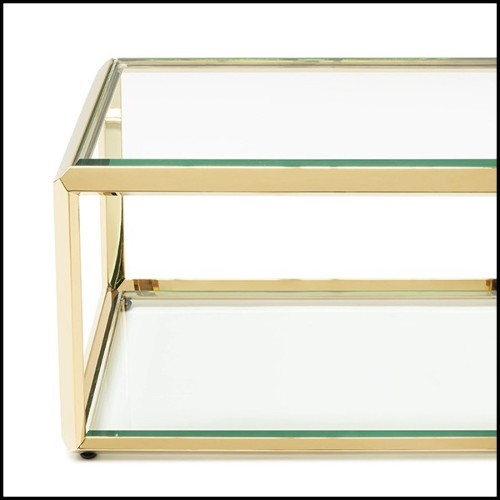 Table d'appoint finition gold et avec plateaux haut et bas en verre biseauté 162-Casiopee Gold