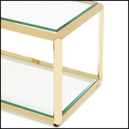 Table d'appoint finition gold et avec plateaux haut et bas en verre biseauté 162-Casiopee Gold